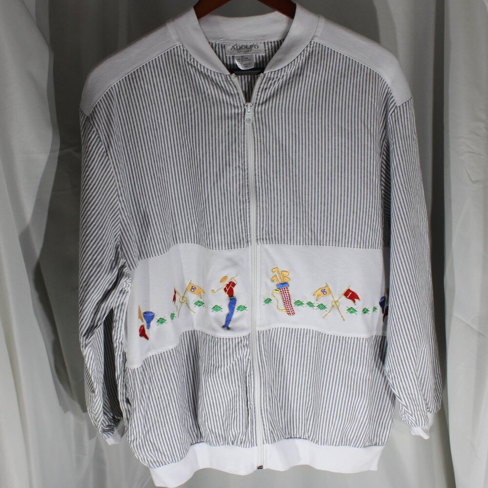 Vintage Adolfo Sport Lightweight Golf Zip Up Jacket Cotton Blend - Size XL